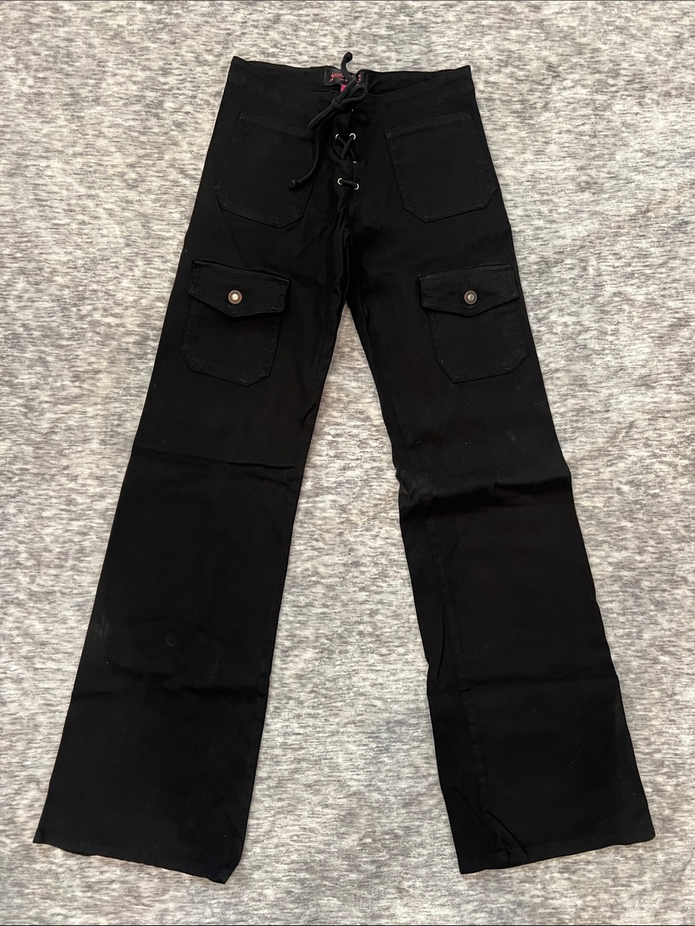 Black Women's Cargo Flare Jeans - Lace-Up Waist. Joomi Joolz Los Angeles